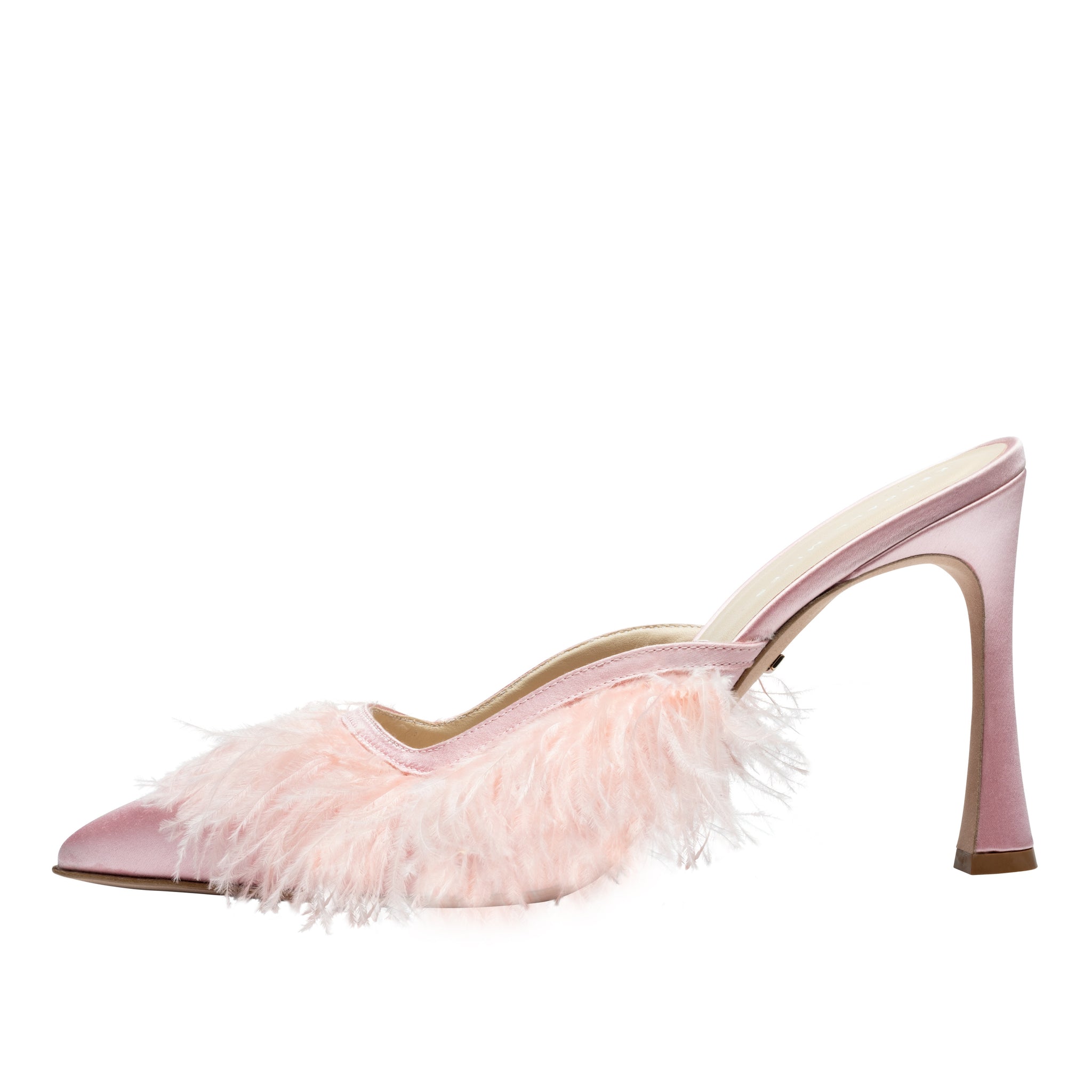 Pink shops feather mules